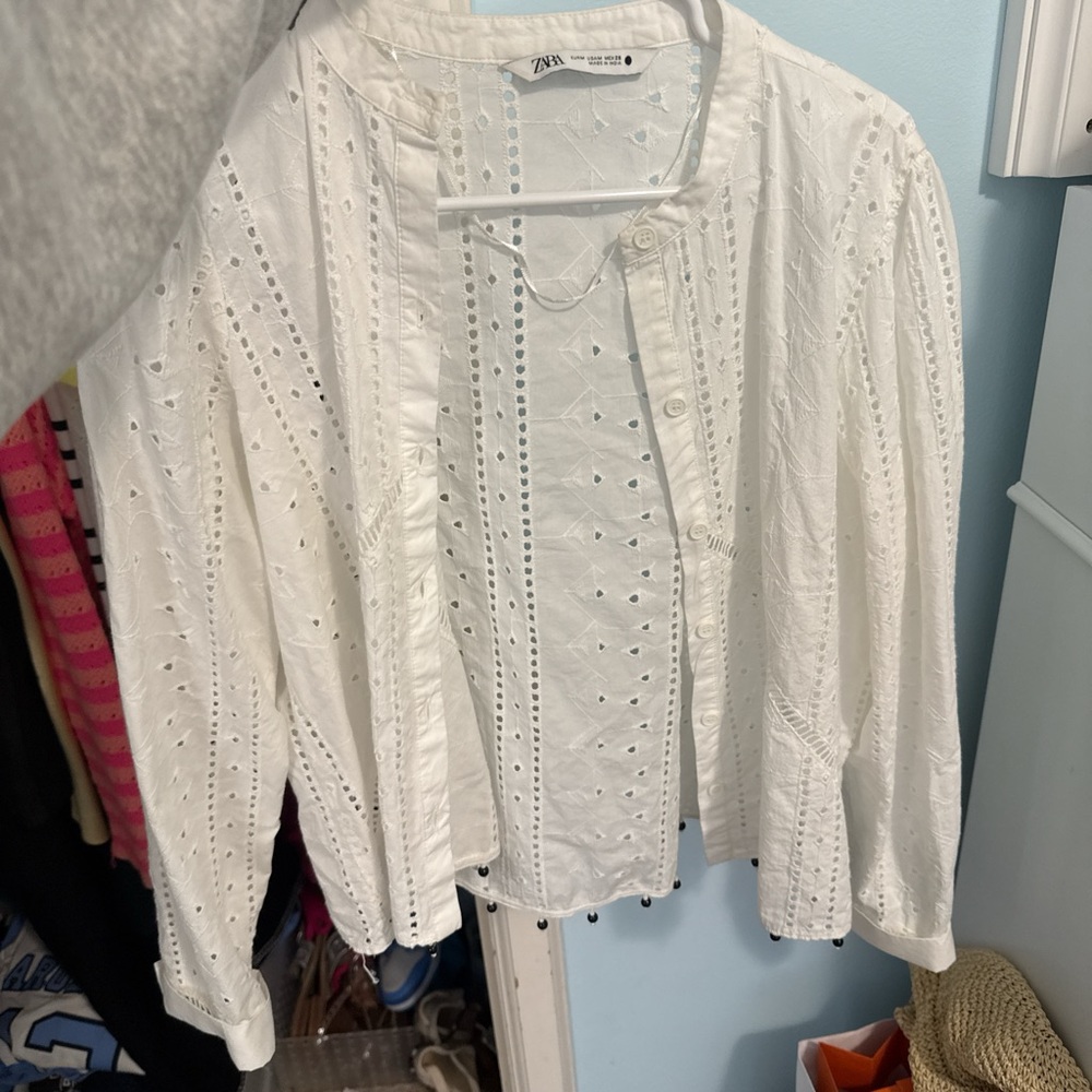 Zara White Eyelet Blouse